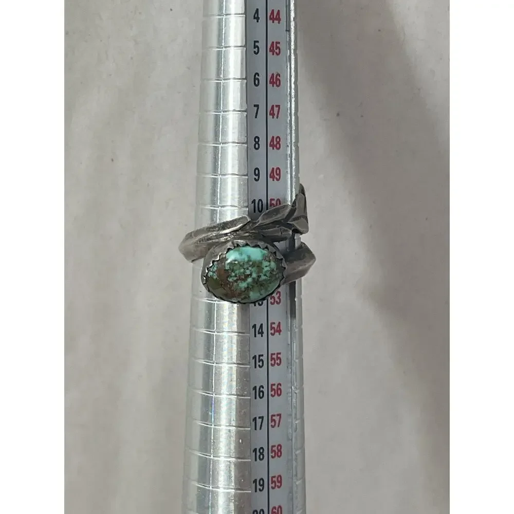 Vintage Sterling Silver Turquoise Ring Leaf Design Rustic Size 6